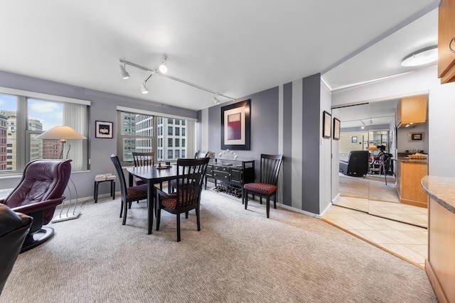 247 E Chestnut St Unit 1102, Chicago, IL 60611 - dining room featuring track lighting, plenty of natural light, light tile patterned floors, and baseboards