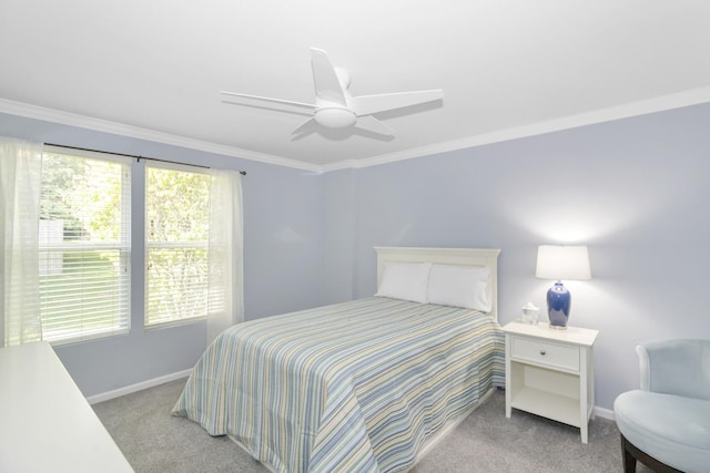646 S Curran Rd, Round Lake, IL 60073 - bedroom with light colored carpet, baseboards, crown molding, and a ceiling fan