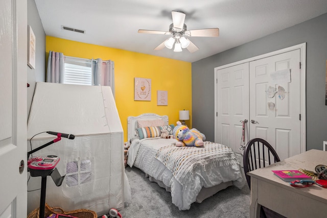 713 Sedgegrass Dr, Champaign, IL 61822 - bedroom featuring carpet flooring, a closet, and ceiling fan