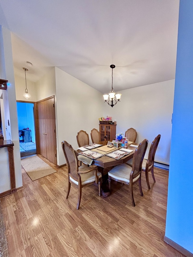 4316 W Shamrock Ln Unit 3C, Mchenry, IL 60050 - dining room with a chandelier, light wood finished floors, baseboards, and a baseboard heating unit