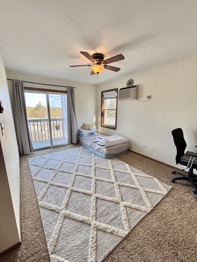 4316 W Shamrock Ln Unit 3C, Mchenry, IL 60050 - unfurnished bedroom with carpet flooring, access to exterior, a wall mounted air conditioner, a ceiling fan, and baseboards