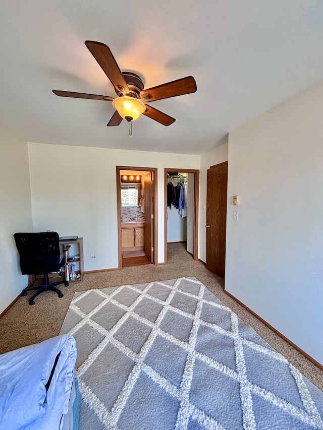 4316 W Shamrock Ln Unit 3C, Mchenry, IL 60050 - carpeted bedroom featuring ensuite bath, ceiling fan, an office area, and baseboards