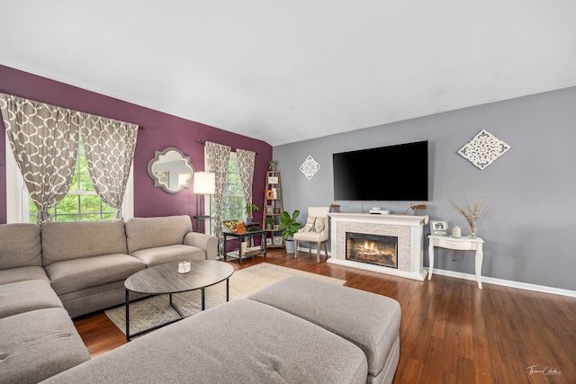 20005 S Mallory Dr, Frankfort, IL 60423 - living area with wood finished floors, a lit fireplace, and baseboards