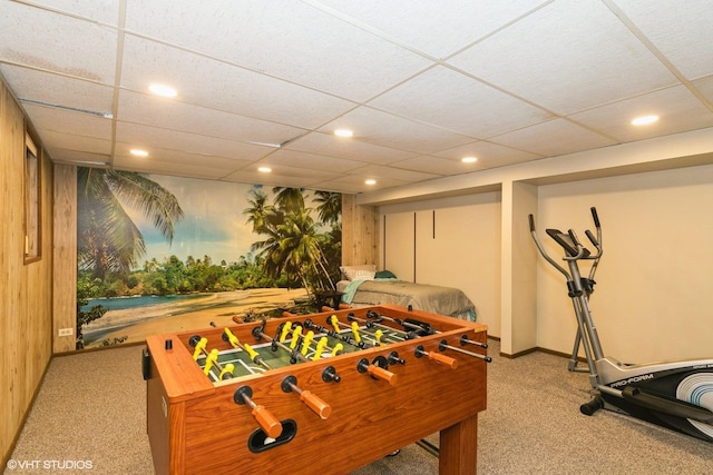 43389 N Oakcrest Ln N, Zion, IL 60099 - rec room featuring carpet flooring, recessed lighting, and a paneled ceiling