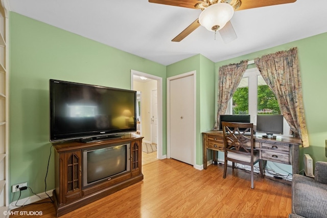 211 W Kenilworth Ave, Prospect Heights, IL 60070 - home office with ceiling fan, wood finished floors, and baseboards