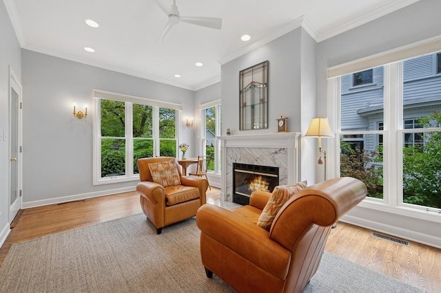 641 Michigan Ave, Evanston, IL 60202 - living area with wood finished floors, a premium fireplace, baseboards, recessed lighting, and ceiling fan