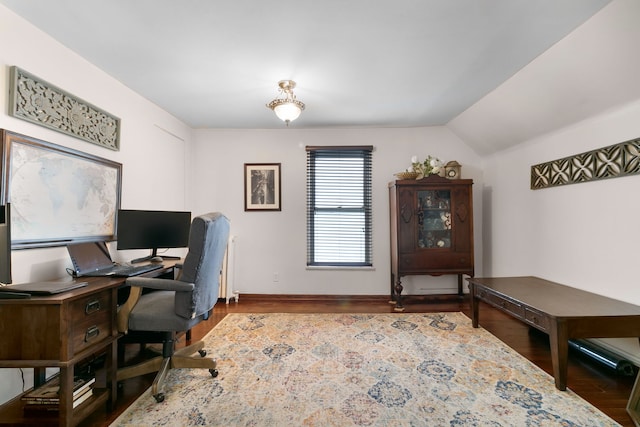 96 E Quincy St, Riverside, IL 60546 - office area featuring wood finished floors, lofted ceiling, and baseboards