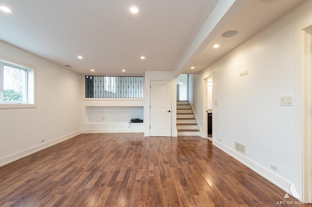 8519 S 82nd Ct, Hickory Hills, IL 60457 - unfurnished living room featuring wood finished floors, recessed lighting, stairway, and baseboards