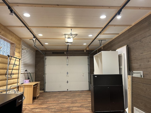 8519 S 82nd Ct, Hickory Hills, IL 60457 - garage with wooden walls, a garage door opener, and recessed lighting