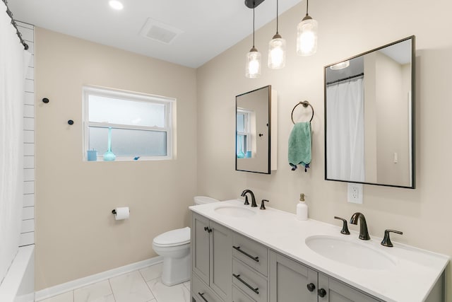 464 Northgate Ct, Riverside, IL 60546 - full bathroom featuring double vanity, marble look tile flooring, baseboards, and toilet