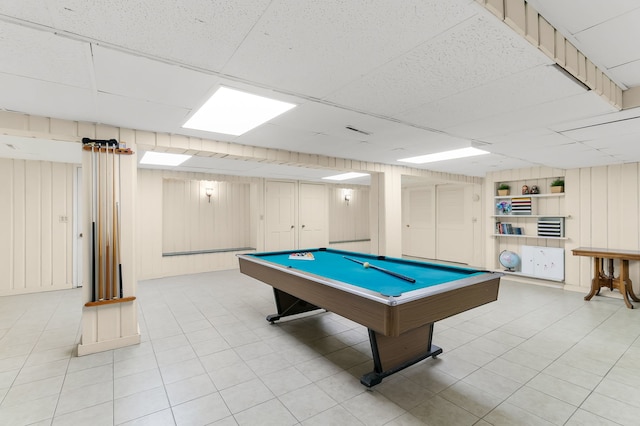 464 Northgate Ct, Riverside, IL 60546 - playroom featuring a paneled ceiling, billiards, and wood walls
