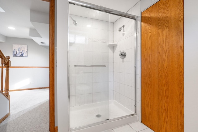 124 N W End Ave, Westmont, IL 60559 - full bathroom featuring a stall shower, baseboards, and recessed lighting