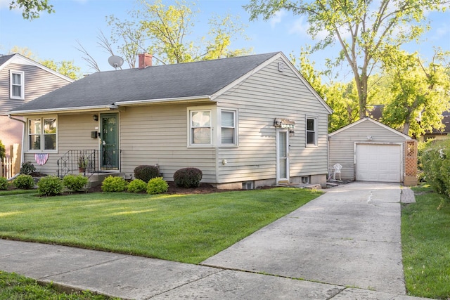 124 N W End Ave, Westmont, IL 60559 - view of front of home featuring an outdoor structure, a garage, a chimney, a front lawn, and driveway
