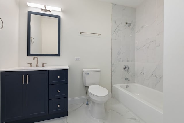 718 Sycamore St, Ottawa, IL 61350 - bathroom with marble finish flooring, toilet, vanity, baseboards, and bathtub / shower combination