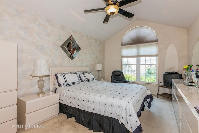 241 Old Oak Ct W, Buffalo Grove, IL 60089 - bedroom with light carpet, vaulted ceiling, and ceiling fan