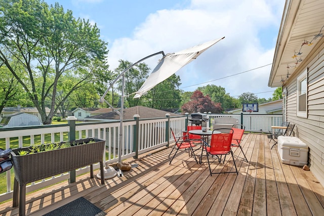 710 Sunset Ln, Shorewood, IL 60404 - wooden terrace featuring outdoor dining space