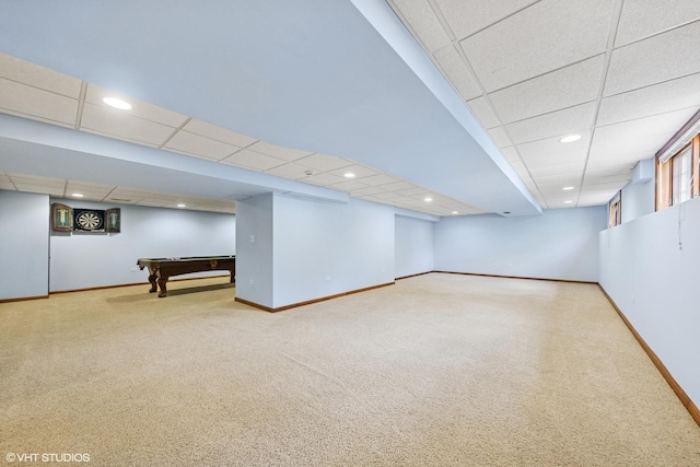2631 Saltmeadow Rd, Naperville, IL 60564 - finished basement featuring baseboards, a paneled ceiling, carpet floors, pool table, and recessed lighting