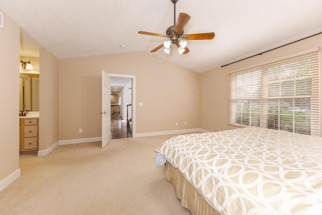 2004 Withers Ln, Bloomington, IL 61704 - bedroom featuring light colored carpet, vaulted ceiling, and a ceiling fan