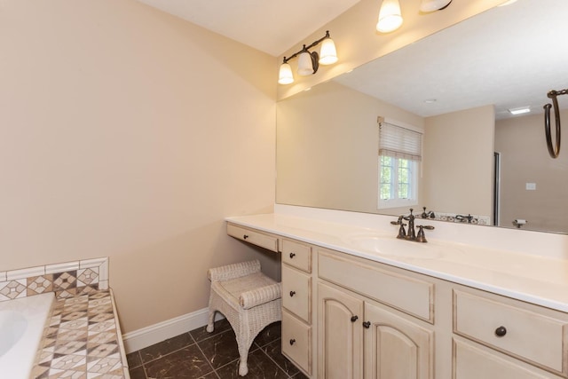 2004 Withers Ln, Bloomington, IL 61704 - bathroom with vanity, a bath, and marble finish flooring