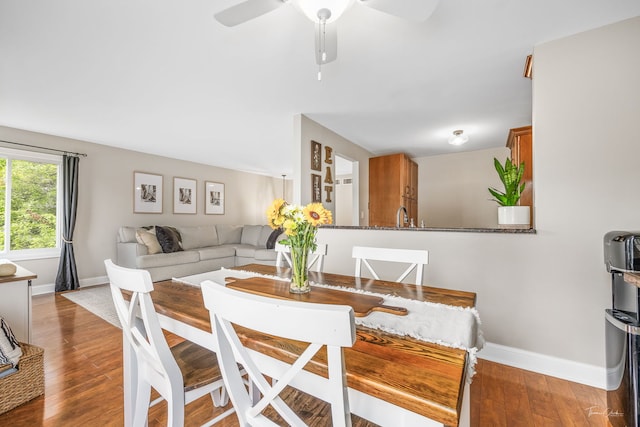 27W314 Melrose Ln, Winfield, IL 60190 - dining area featuring baseboards, wood finished floors, and a ceiling fan
