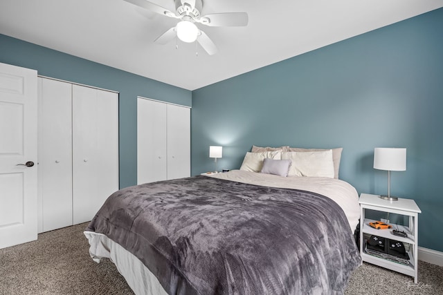 27W314 Melrose Ln, Winfield, IL 60190 - bedroom with carpet flooring, two closets, and ceiling fan