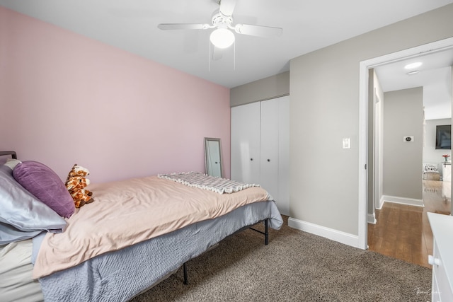 27W314 Melrose Ln, Winfield, IL 60190 - bedroom with a closet, carpet, baseboards, and ceiling fan