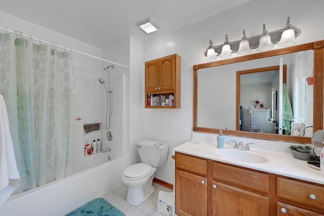 1565 Stefanie Ln, Bourbonnais, IL 60914 - bathroom featuring vanity, tile patterned floors, toilet, and shower / tub combo with curtain