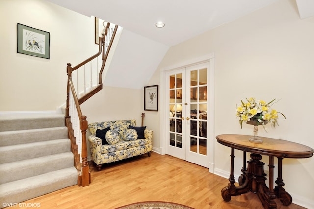 289 S S Shore Ln, Lake Forest, IL 60045 - sitting room featuring french doors, stairway, light wood finished floors, recessed lighting, and baseboards