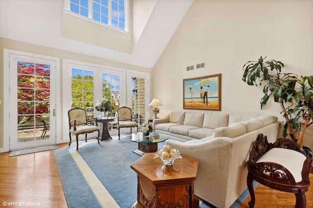 289 S S Shore Ln, Lake Forest, IL 60045 - living area featuring high vaulted ceiling, wood finished floors, and a skylight