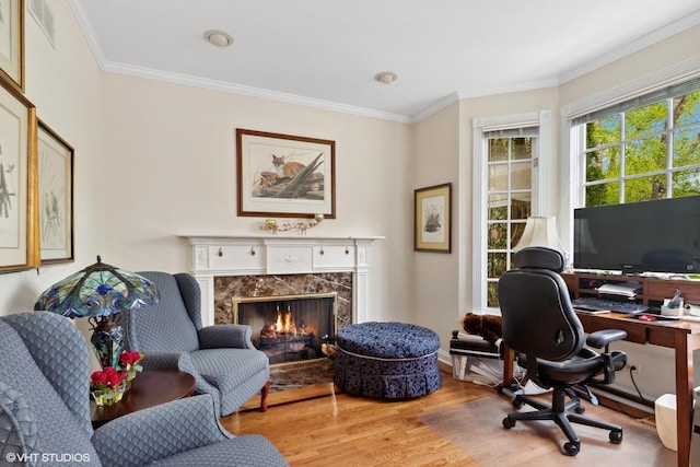 289 S S Shore Ln, Lake Forest, IL 60045 - office with wood finished floors, crown molding, and a fireplace