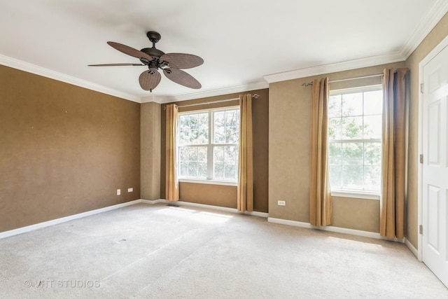 1418 W Split Oak Cir Unit 1418, Round Lake Beach, IL 60073 - empty room featuring ornamental molding, light carpet, ceiling fan, and baseboards