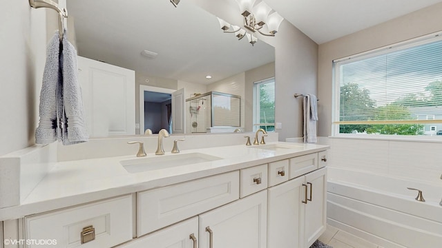 532 Ursuline Ave, Naperville, IL 60565 - bathroom with a shower stall, healthy amount of natural light, double vanity, and a garden tub