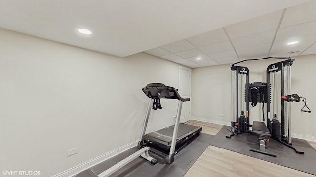 532 Ursuline Ave, Naperville, IL 60565 - workout area with wood finished floors, baseboards, recessed lighting, and a drop ceiling