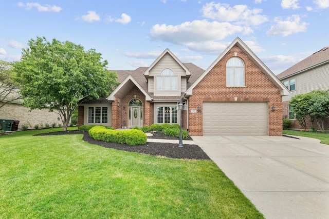 373 W Joliet Hwy, New Lenox, IL 60451 - view of front of property featuring brick siding, driveway, a front yard, a shingled roof, and a garage