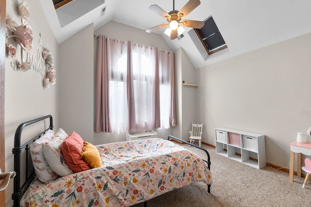 373 W Joliet Hwy, New Lenox, IL 60451 - carpeted bedroom featuring a skylight, lofted ceiling, and a ceiling fan