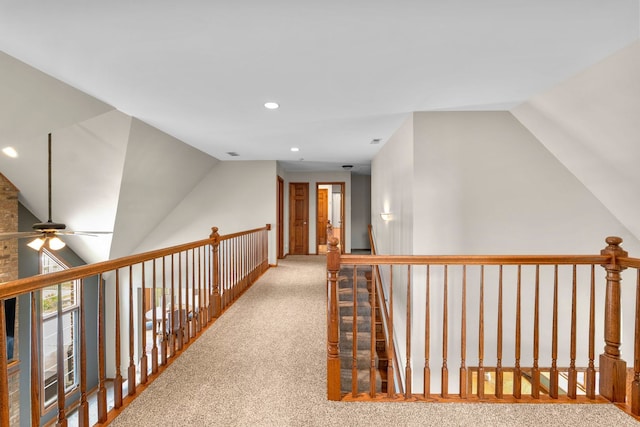 373 W Joliet Hwy, New Lenox, IL 60451 - hallway featuring carpet flooring, recessed lighting, vaulted ceiling, and an upstairs landing