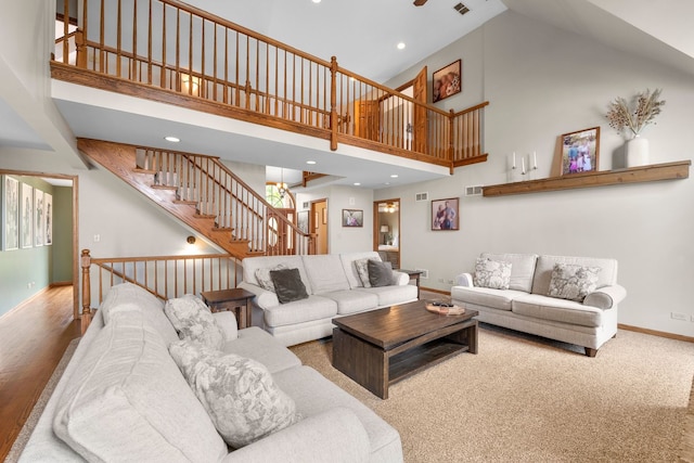 373 W Joliet Hwy, New Lenox, IL 60451 - living room featuring a towering ceiling, stairway, and recessed lighting