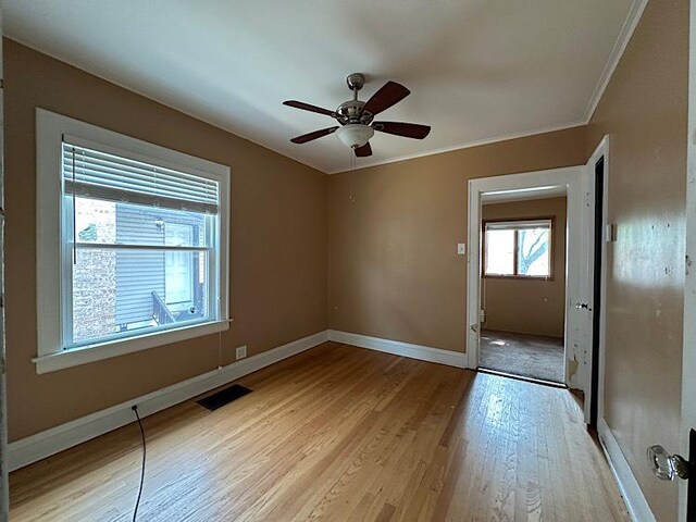 2029 S 11th Ave, Maywood, IL 60153 - empty room with light wood finished floors, ceiling fan, and crown molding