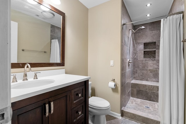 7260 S Adams St Unit C, Willowbrook, IL 60527 - bathroom with toilet, vanity, a tile shower, recessed lighting, and tile patterned floors