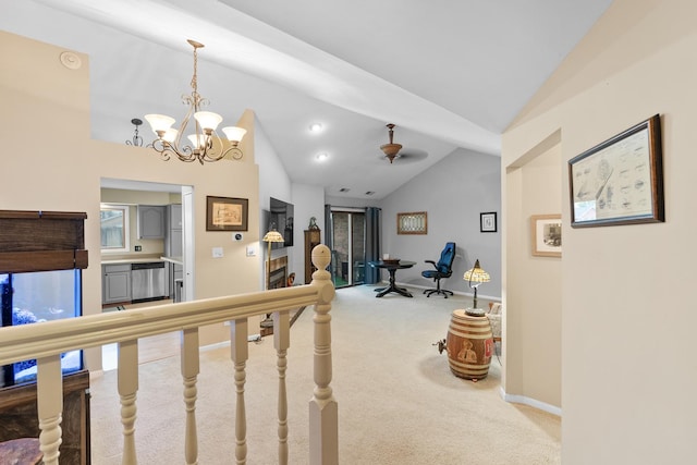 7260 S Adams St Unit C, Willowbrook, IL 60527 - hall featuring lofted ceiling, carpet, baseboards, and a chandelier
