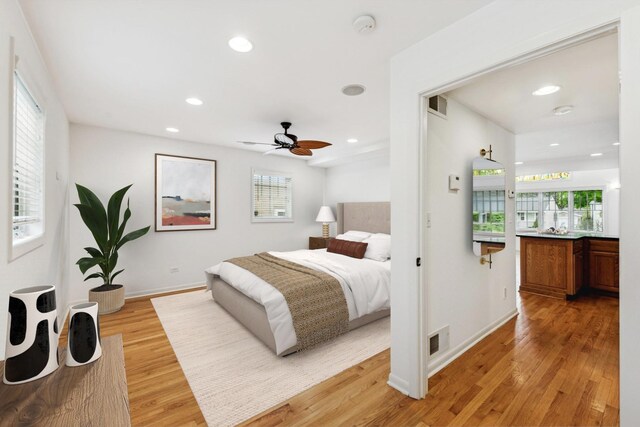 914 Meadowcrest Rd, La Grange Park, IL 60526 - bedroom with light wood finished floors, recessed lighting, baseboards, and ceiling fan