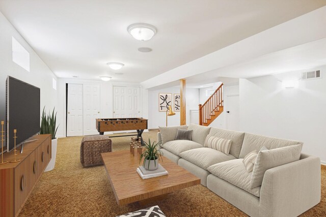 914 Meadowcrest Rd, La Grange Park, IL 60526 - living area with carpet flooring and stairway