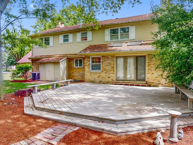 140 N Quincy St, Hinsdale, IL 60521 - back of property featuring a chimney, french doors, brick siding, and a wooden deck