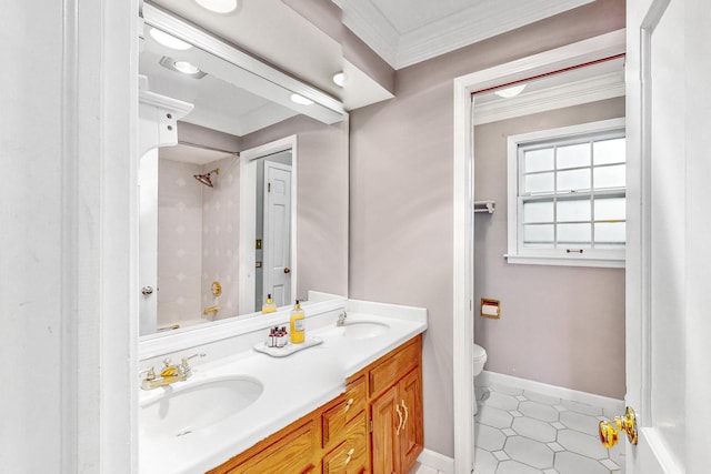140 N Quincy St, Hinsdale, IL 60521 - full bathroom featuring ornamental molding and double vanity
