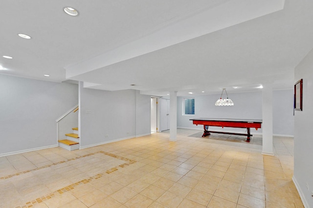 140 N Quincy St, Hinsdale, IL 60521 - recreation room with light tile patterned flooring, recessed lighting, and pool table