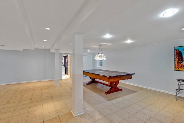 140 N Quincy St, Hinsdale, IL 60521 - recreation room featuring billiards, recessed lighting, and light tile patterned floors