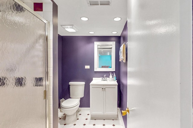 140 N Quincy St, Hinsdale, IL 60521 - bathroom featuring baseboards, vanity, toilet, a shower stall, and recessed lighting