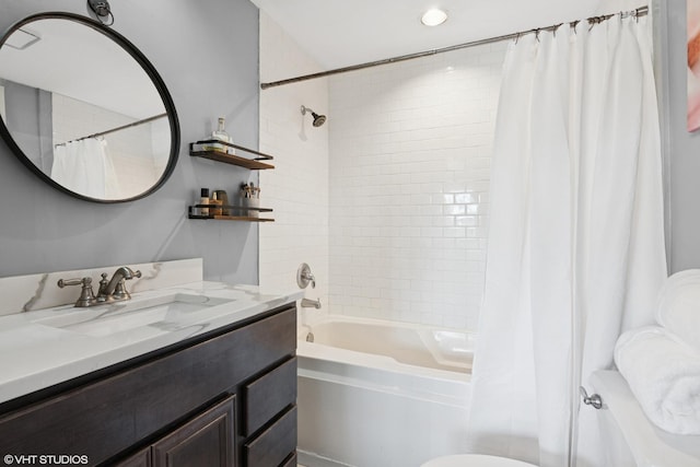 23 Foxcroft Rd Unit 235, Naperville, IL 60565 - full bathroom featuring vanity, shower / bath combo, and recessed lighting