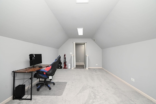 129 W Hampton Ct, Round Lake, IL 60073 - home office with carpet, lofted ceiling, and baseboards
