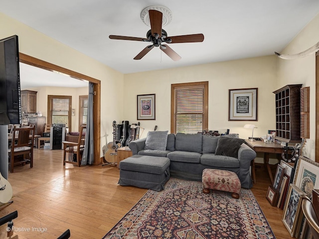 217 S Craig Pl, Lombard, IL 60148 - living room featuring a ceiling fan and light wood finished floors